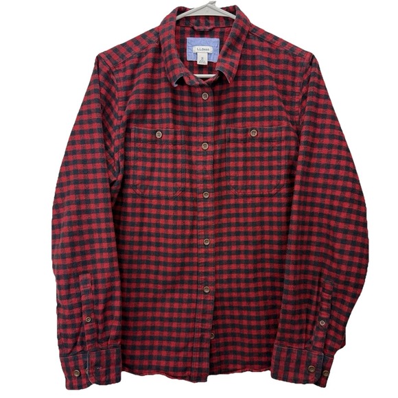 L.L. Bean Red Black Womens Heritage Chamois Flannel Button Down‎ Shirt MEDIUM - Picture 1 of 10